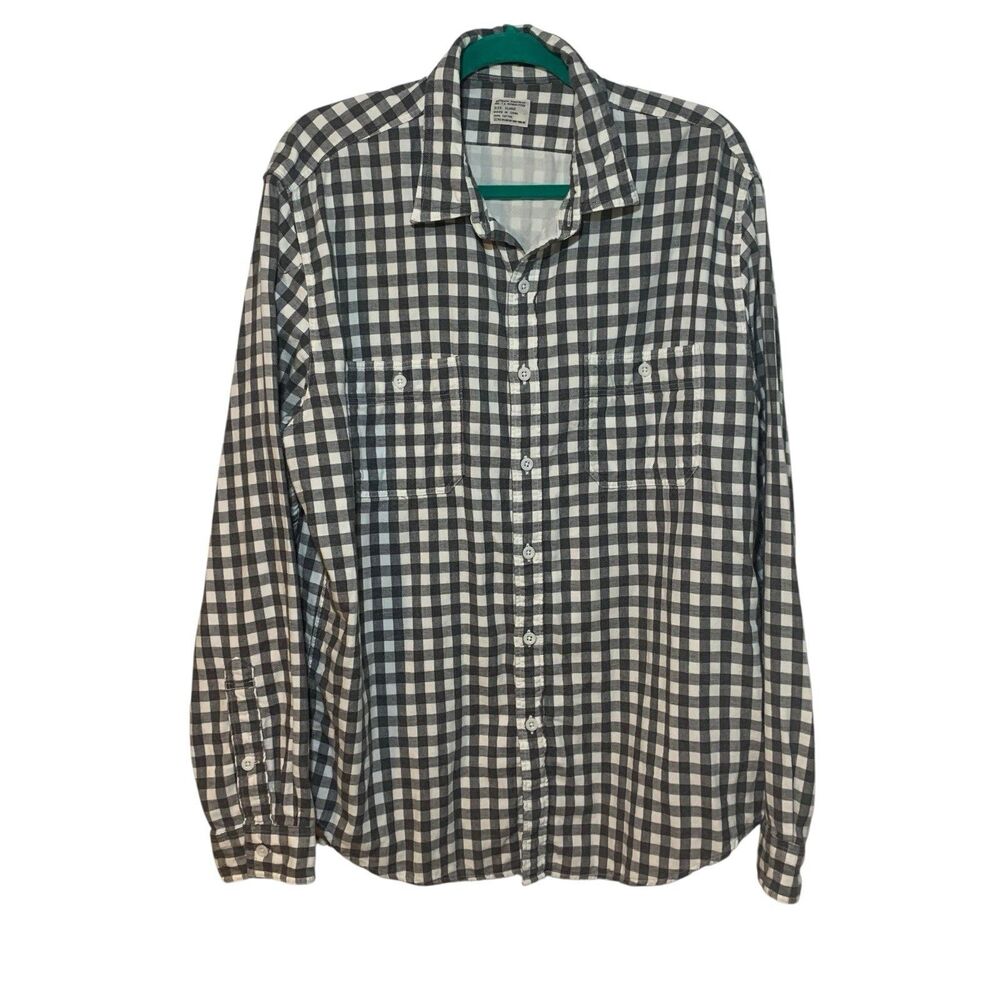 J Crew Mens Grey White Gingham Button Up Long Sleeve Workwear Top XL Casual